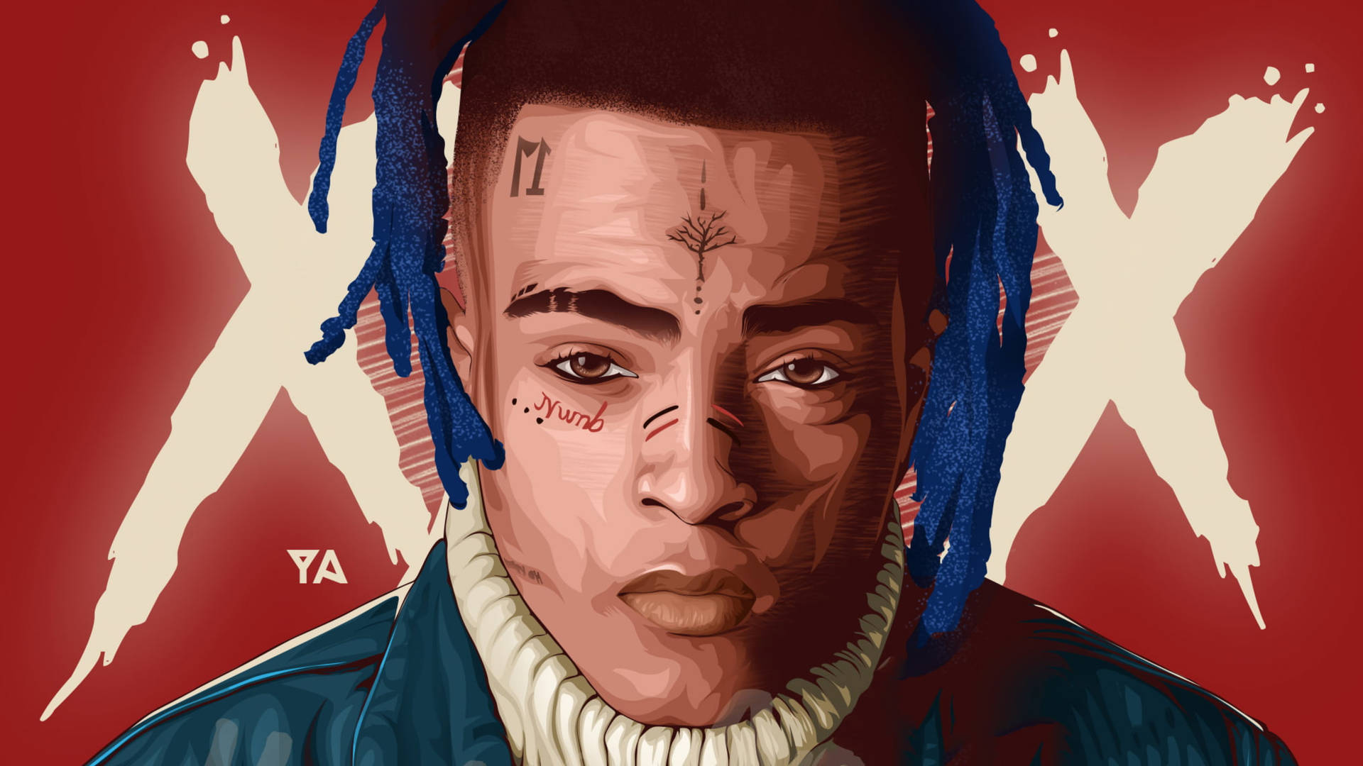 Xxxtentacion Blue And Red Background