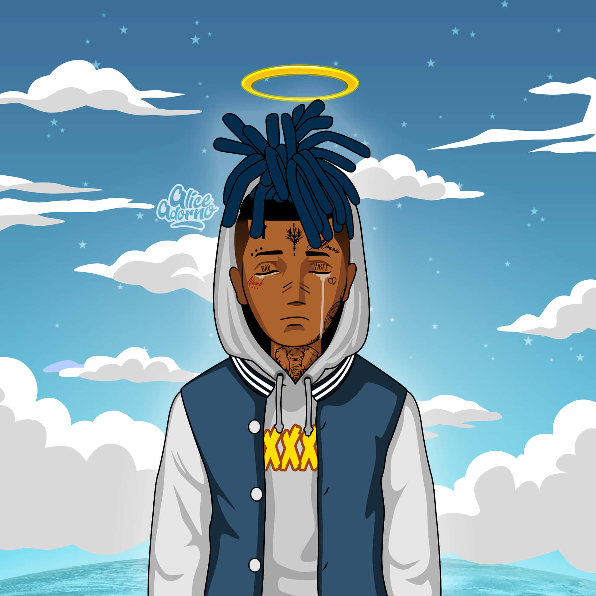 Xxxtentacion In Unconventional Blue Hair Background