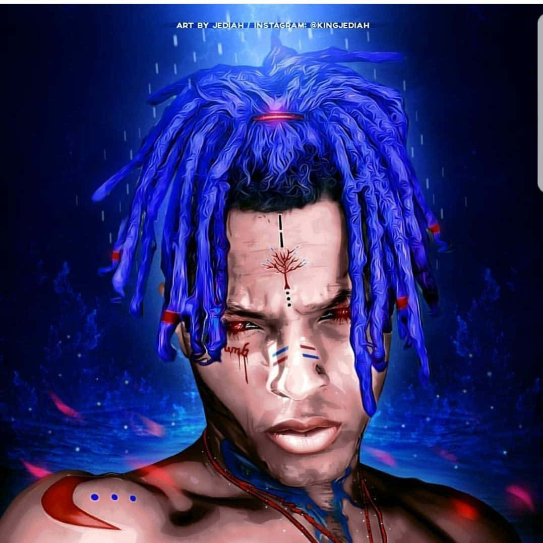 Xxxtentacion Sporting His Signature Blue Hair Background