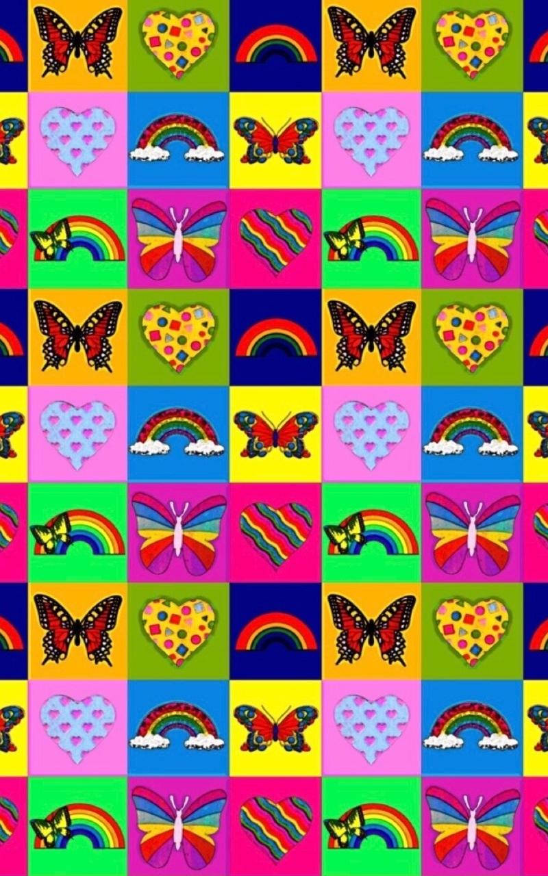 Y2k Aesthetic Butterflies And Rainbows Background