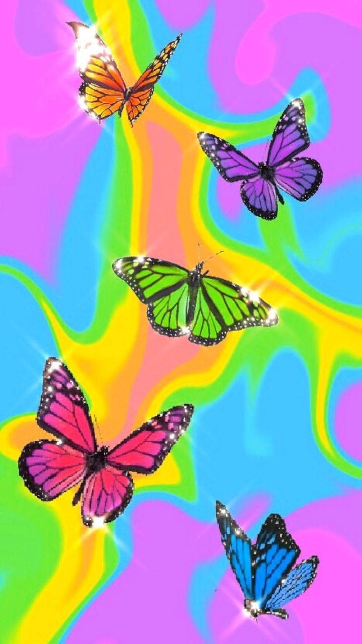 Y2k Aesthetic Rainbow Butterflies Background