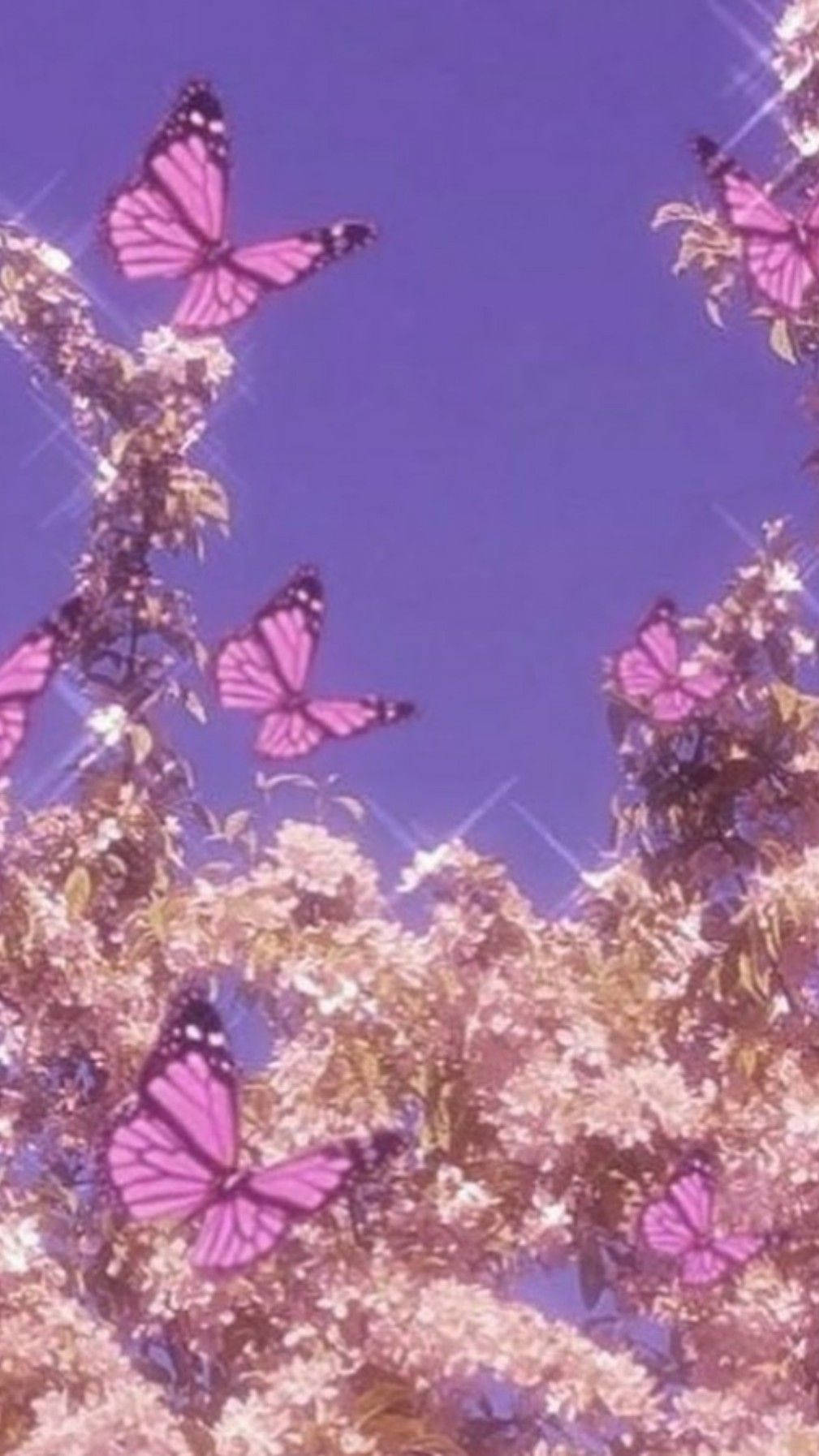 Y2k Aesthetic Sparkling Pink Butterflies Background