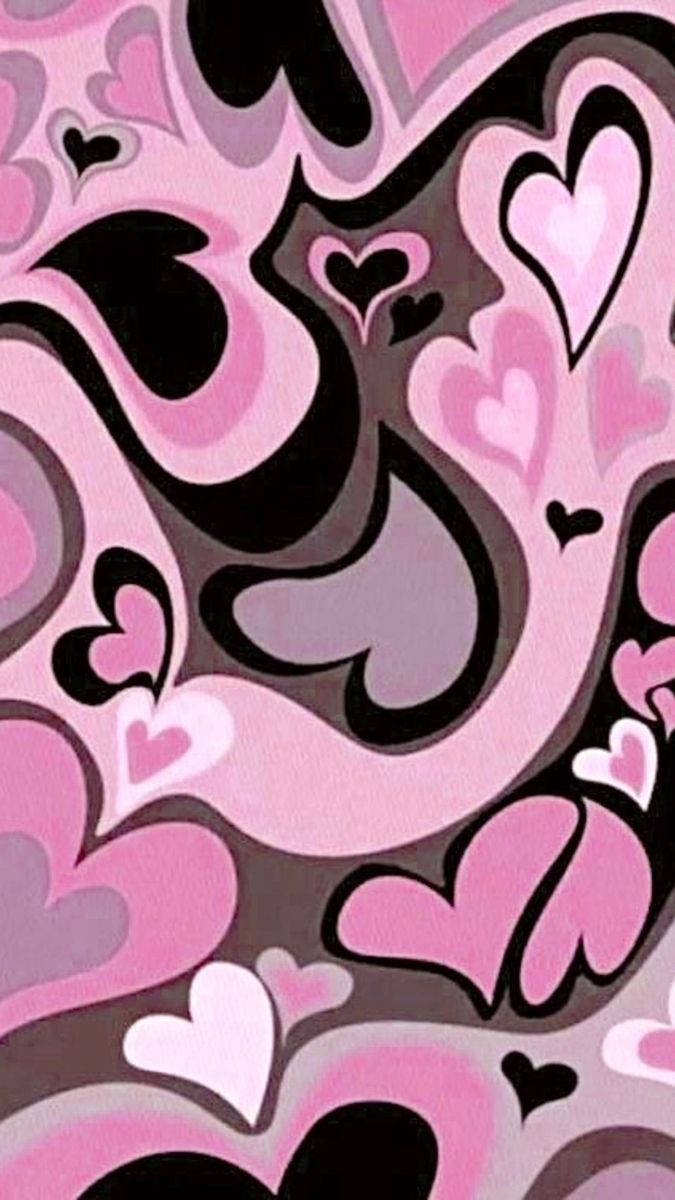 Y2k Hearts In Abstract Pattern Background