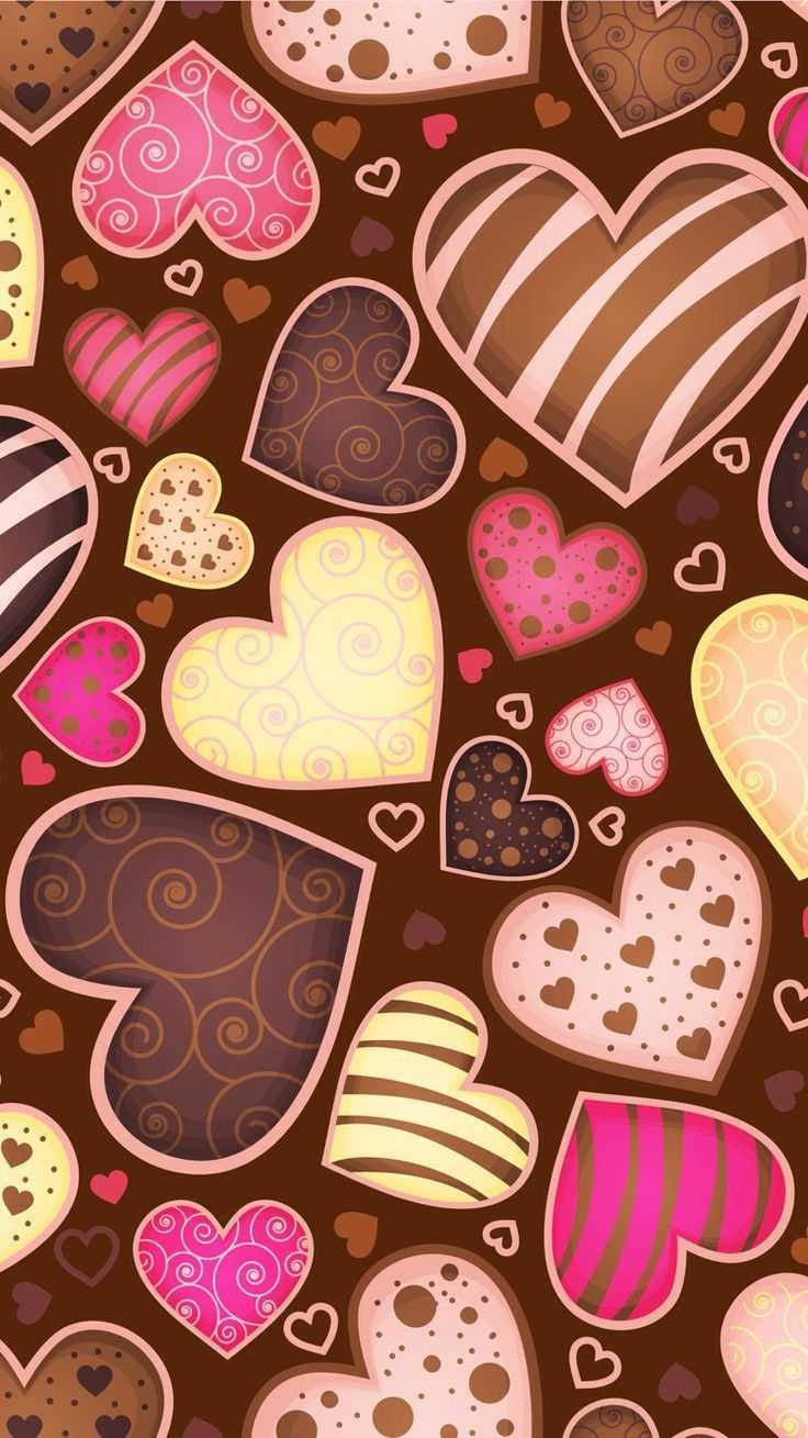 Y2k Hearts In Brown And Pink Background