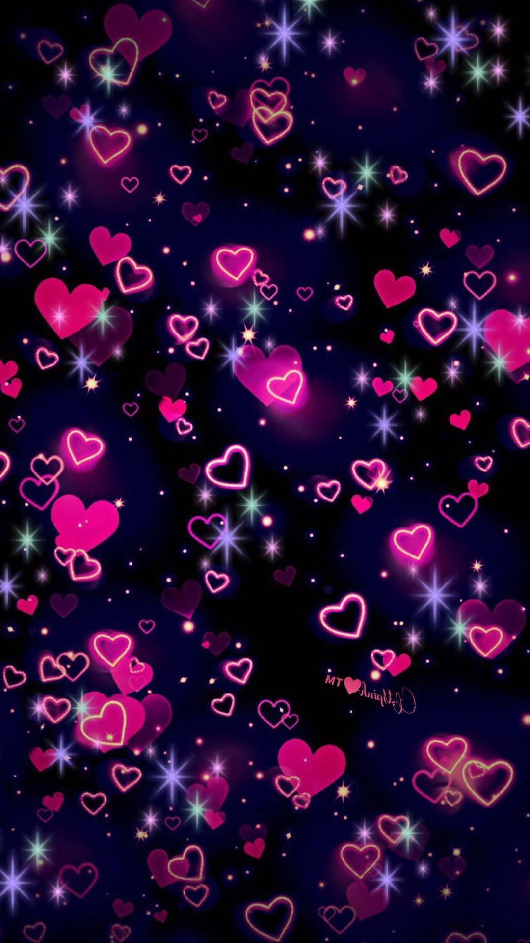 Y2k Hearts In Glowing Pink Colour Background