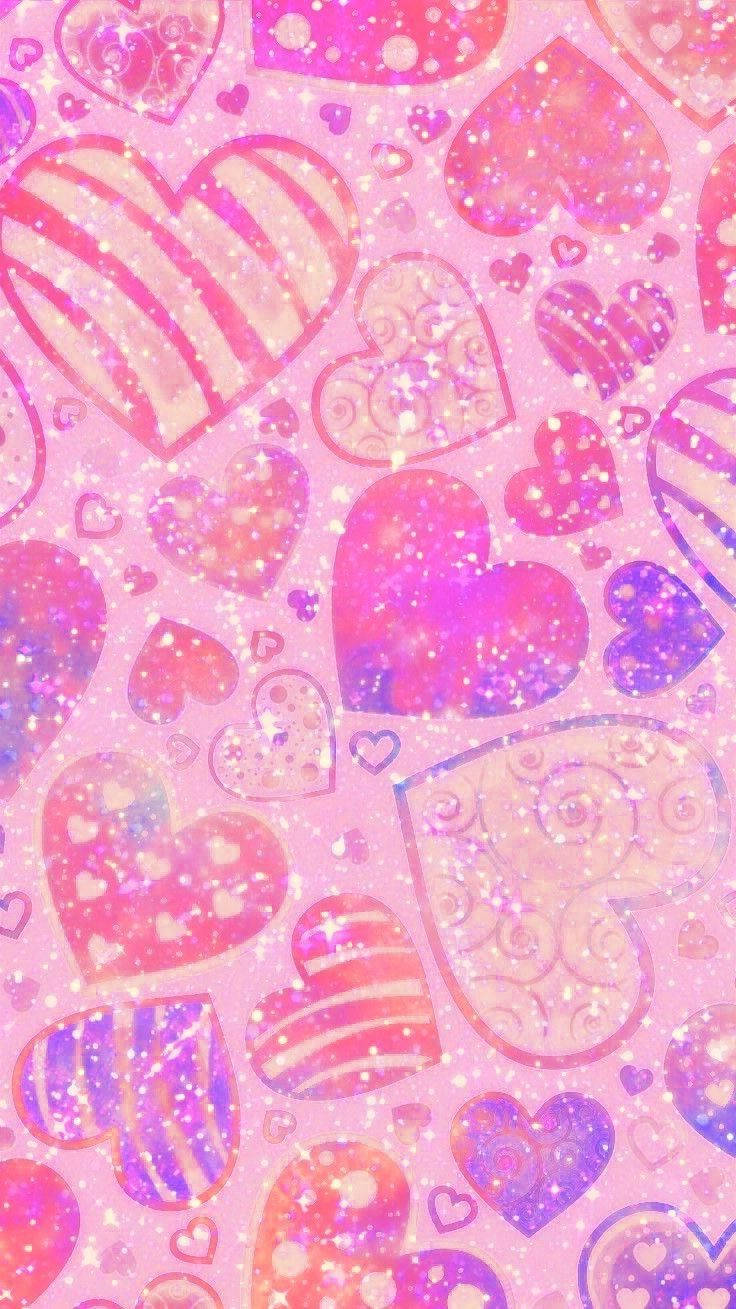 Y2k Hearts In Pink Glitters Background