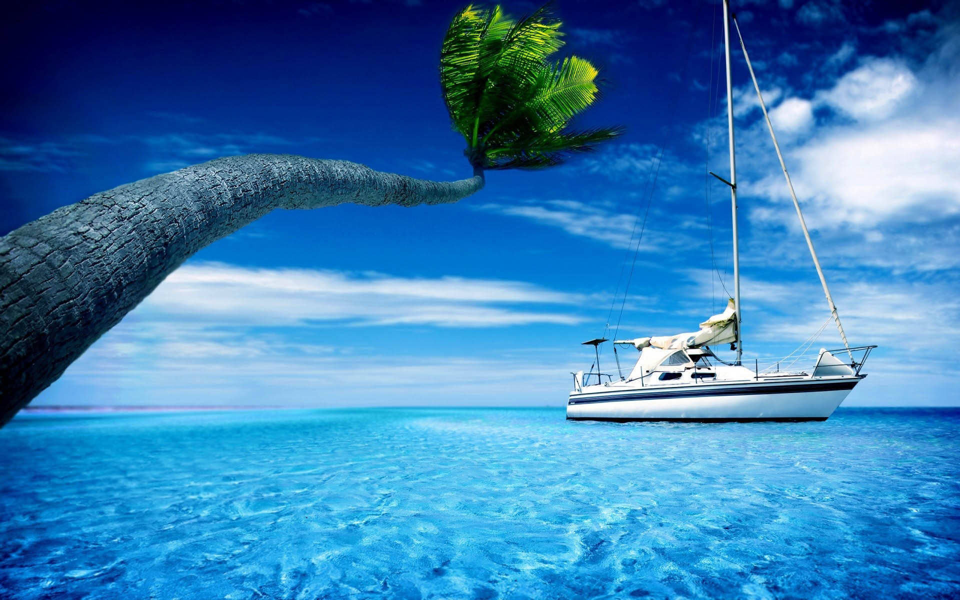 Yacht On Blue Sea All Best Background