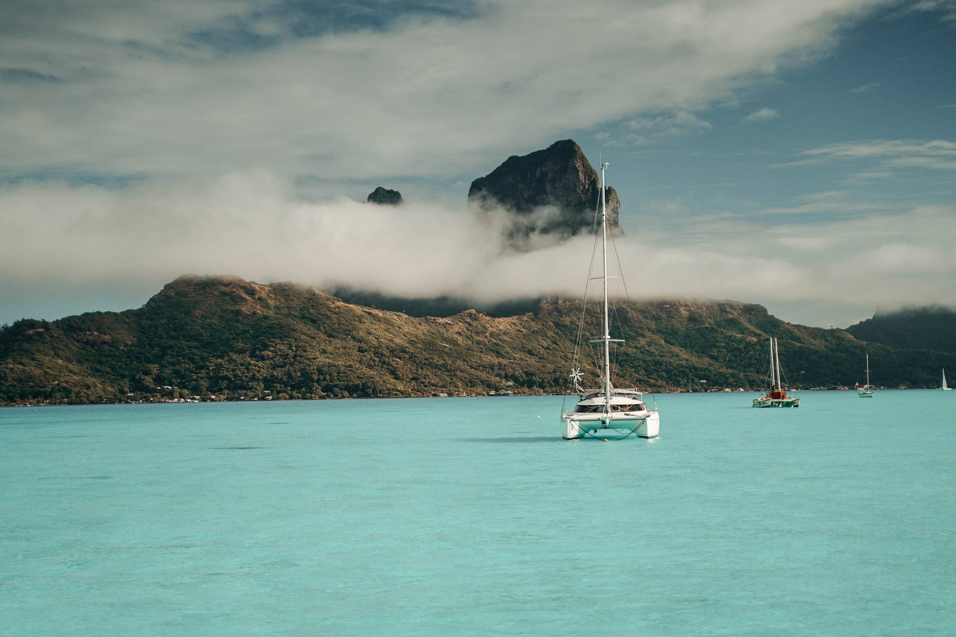 Yacht On French Polynesia Background