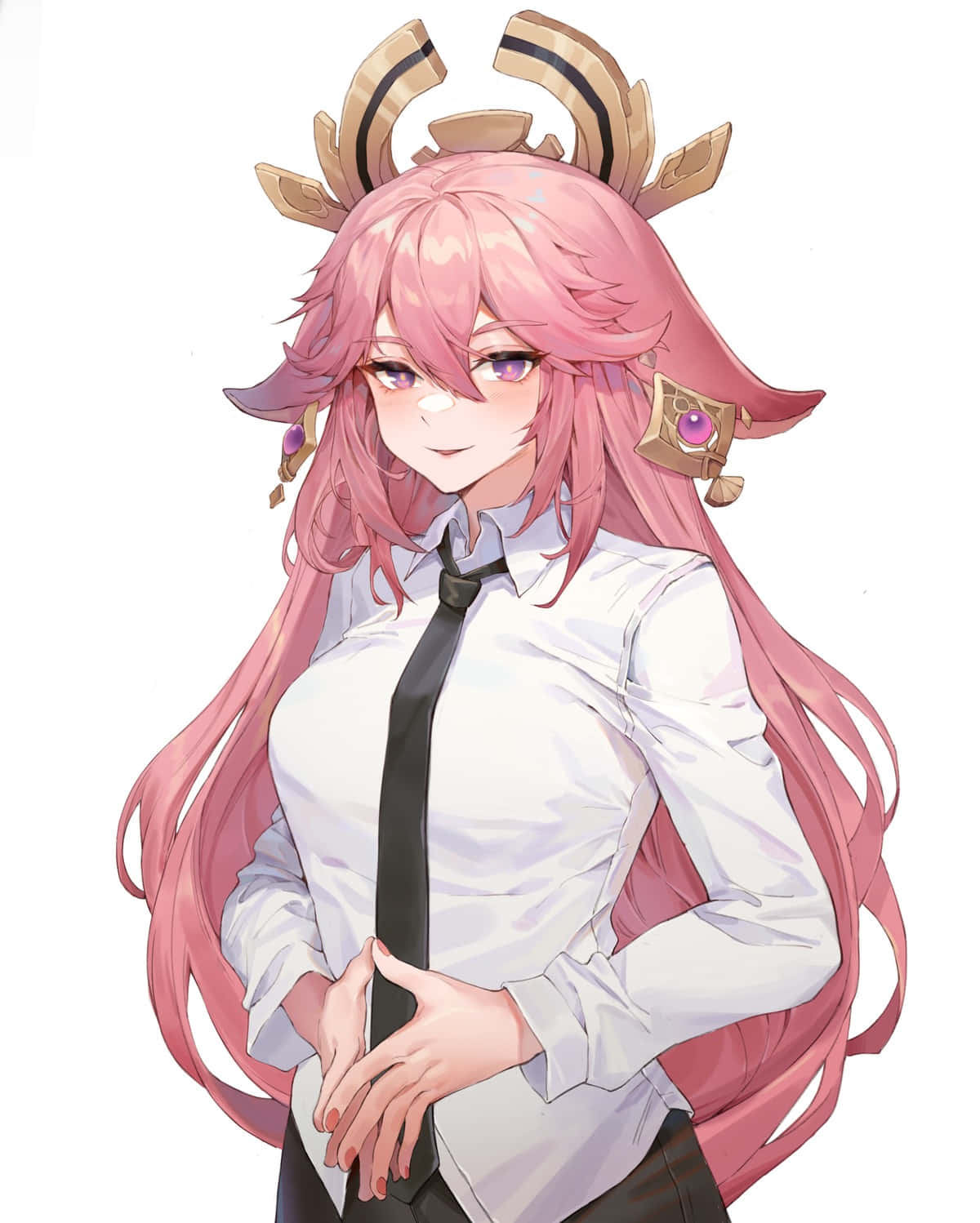 Yae Miko Pfp Wearing Necktie Background