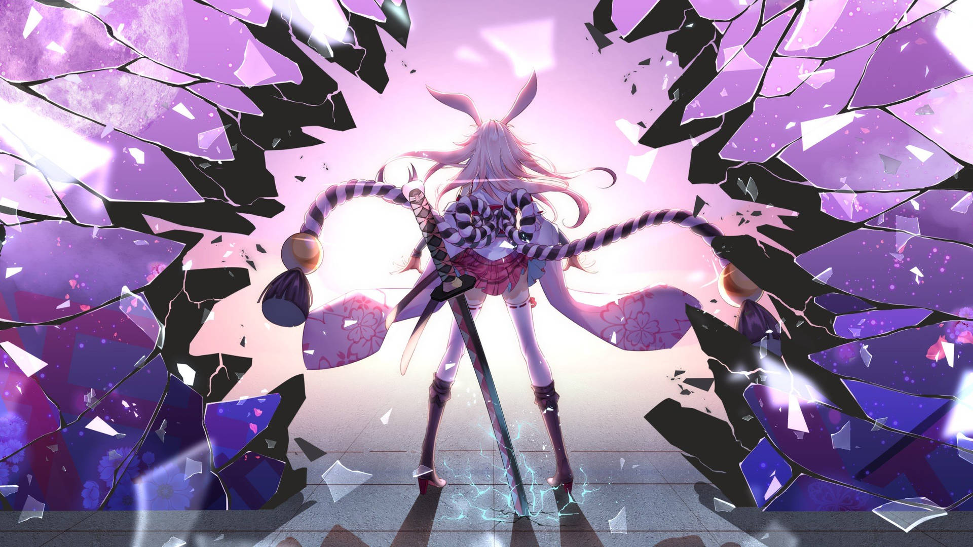 Yae Miko Surrounded By Crystals Background