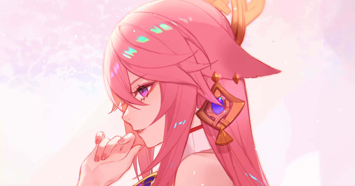 Yae Miko, The Chic Shogun From Genshin Impact In Pink Hue. Background