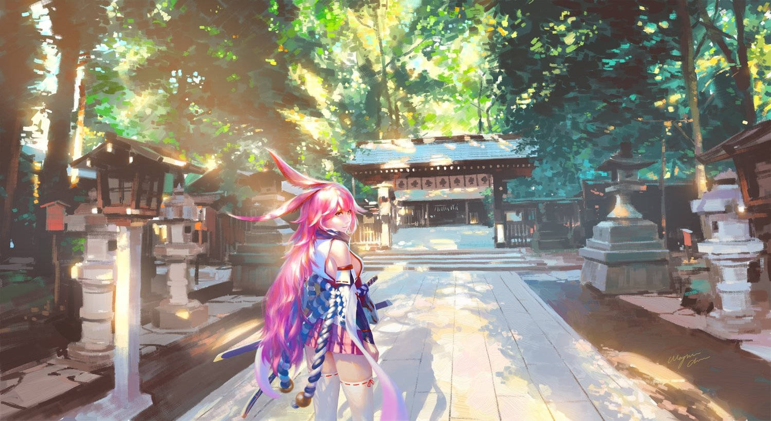 Yae Miko Walking Outside Background