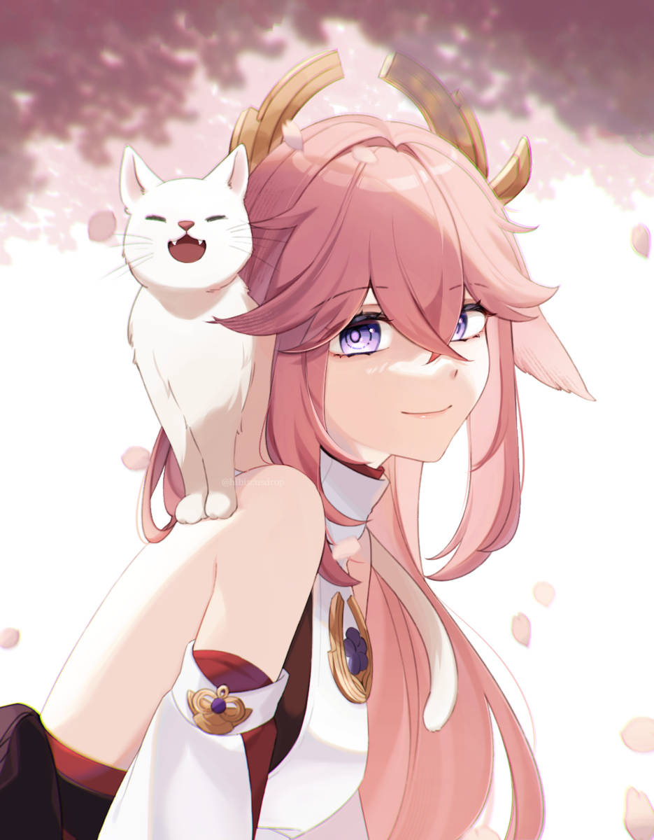 Yae Miko With Her Cat Background