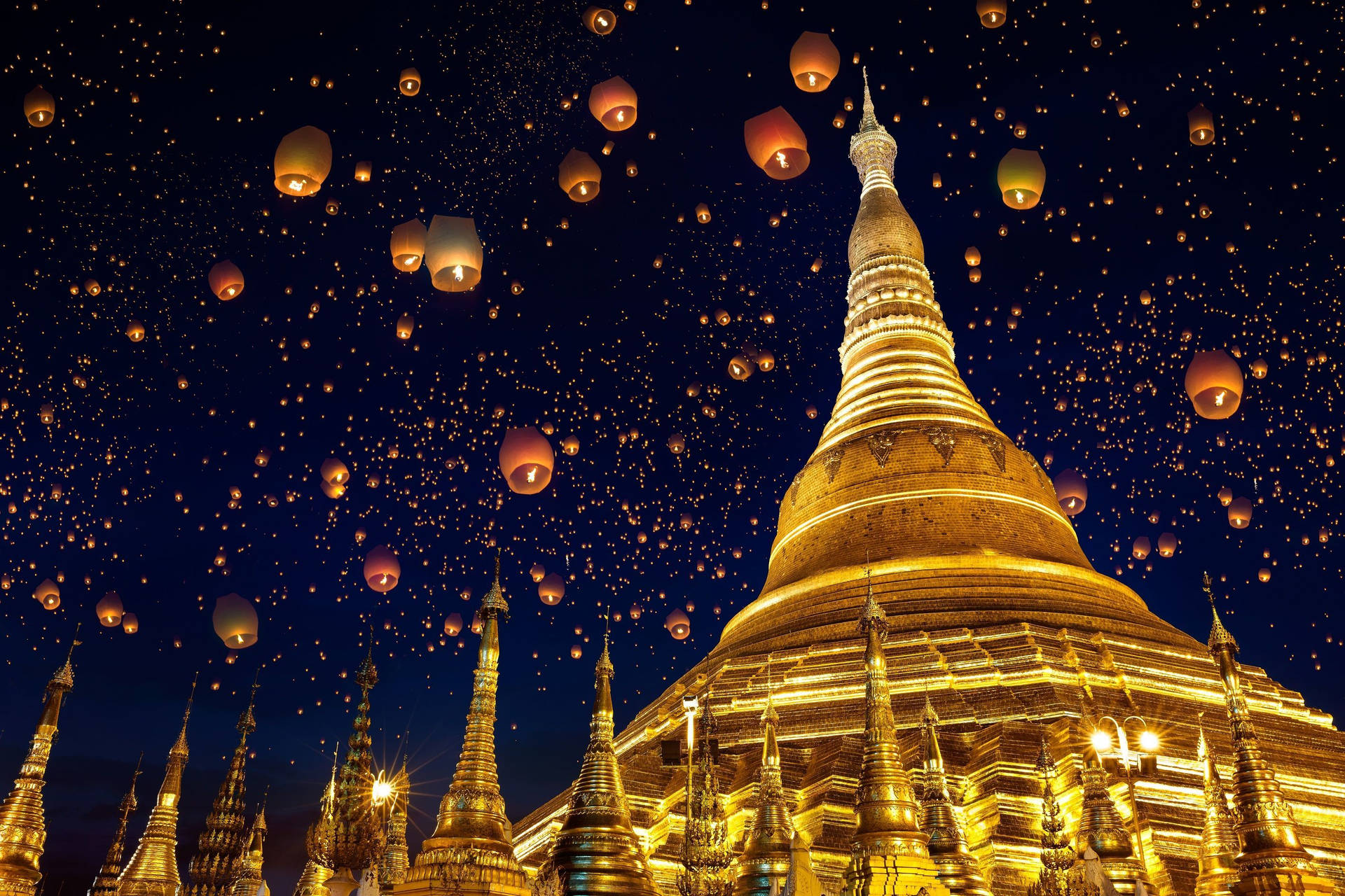 Yangon Lanterns Shwedagon Background