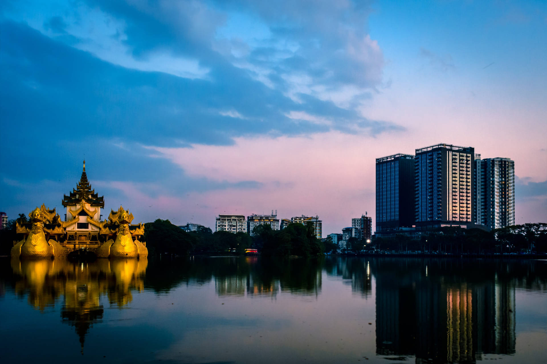 Yangon Skyline Sunset Background