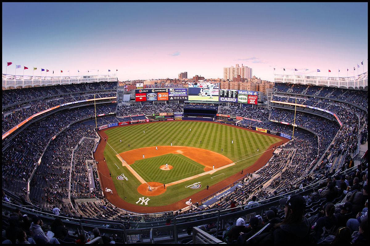 Yankee Stadium Under Pretty Blue Skies Background