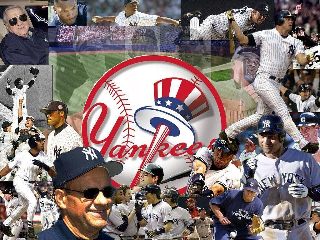 Yankees Hat Logo Players Collage Background