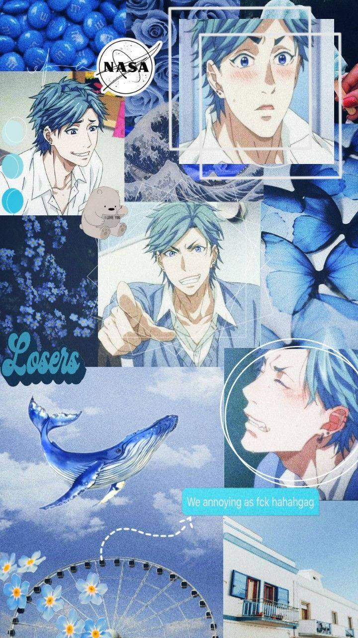 Yarichin Bitch Club Blue Collage Art Background