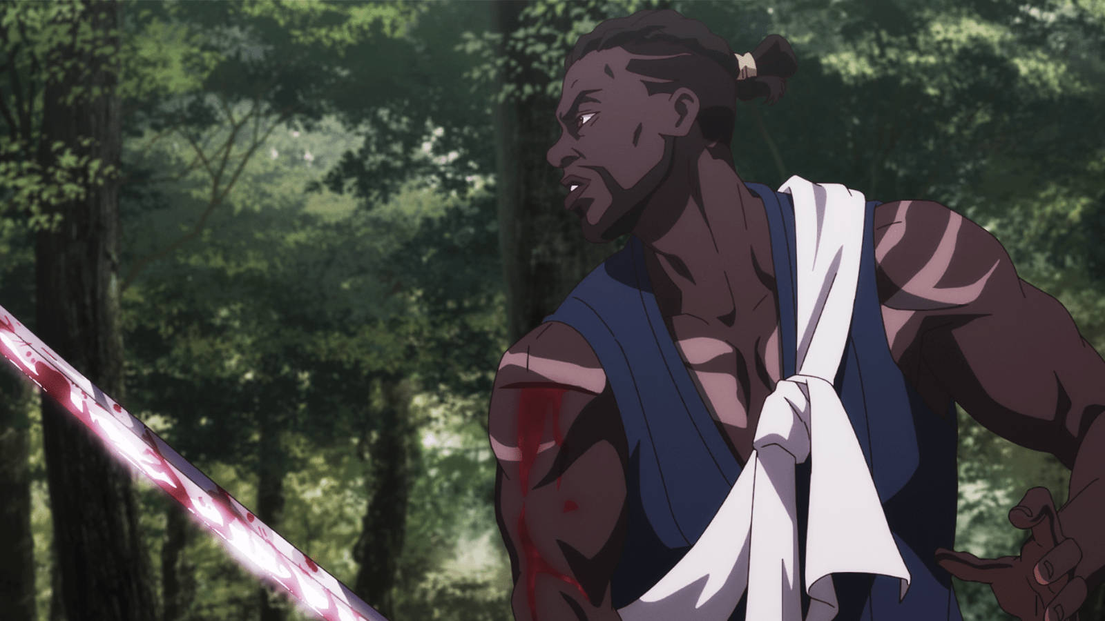 Yasuke Holding A Bloody Sword Background