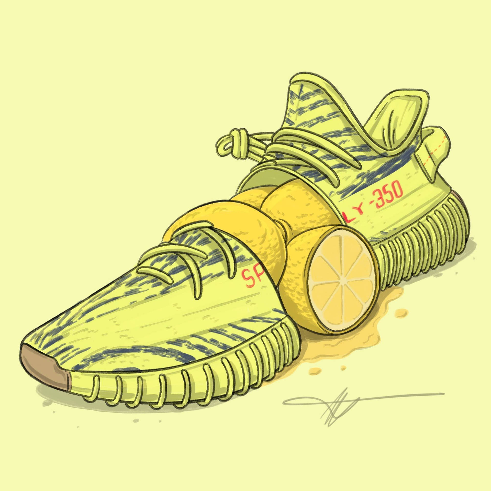 Yeezy Yellow Cartoon Shoe Background