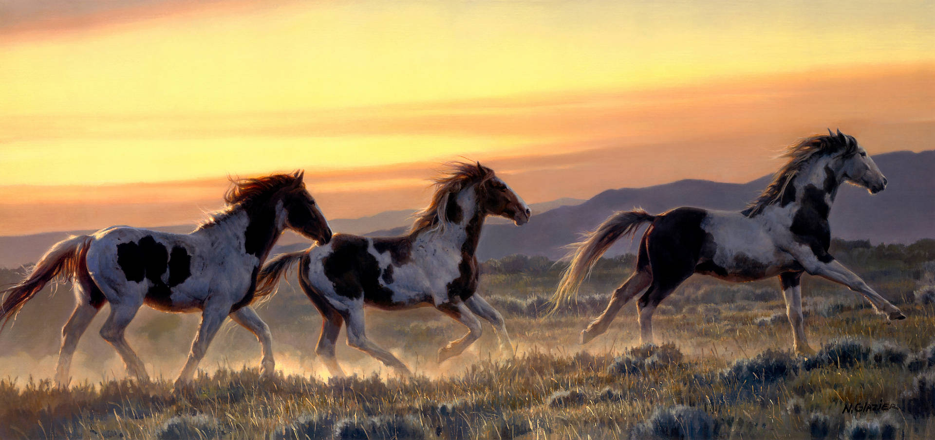 Yellow 4k Sky With Nancy Glazier Horses Background