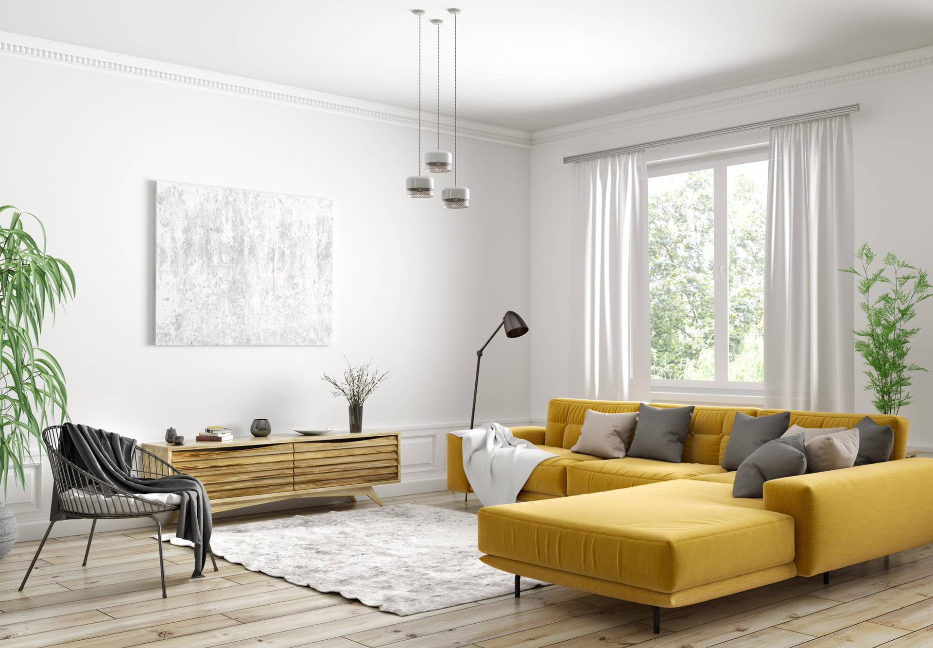 Yellow Accent Home Sofa Background