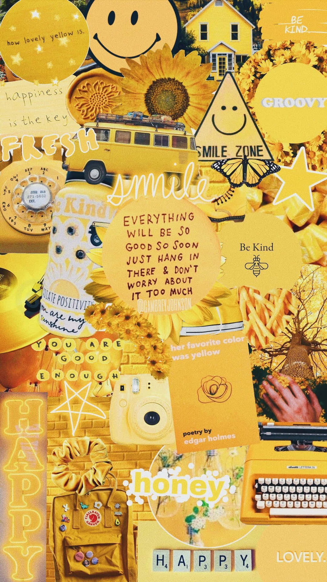 Yellow Aesthetic Collage Of Cute Icons Background