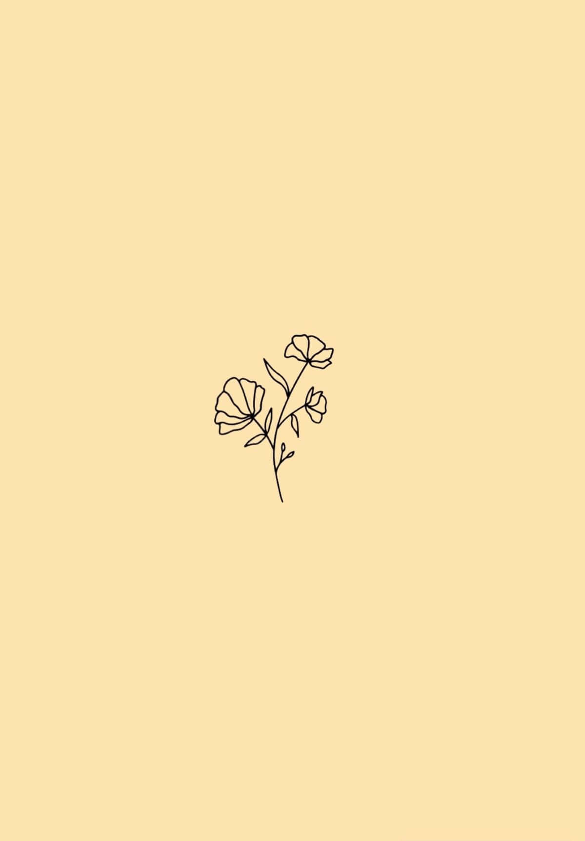 Yellow Aesthetic Pastel Minimalist Hand Drawn Flowers Background