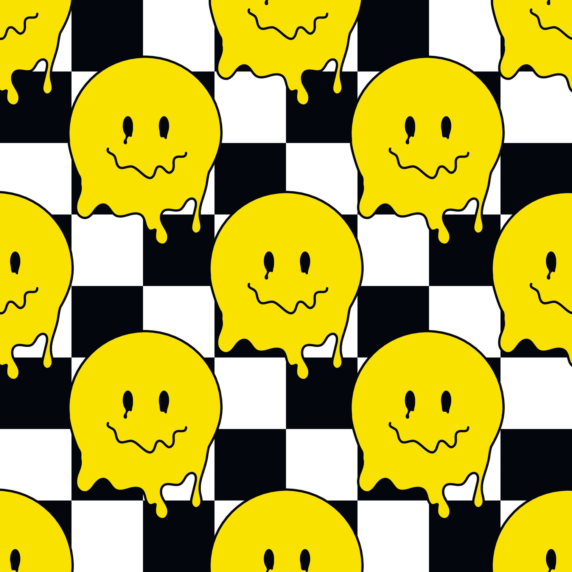 Yellow And Black Checkered Pattern With Smiling Faces