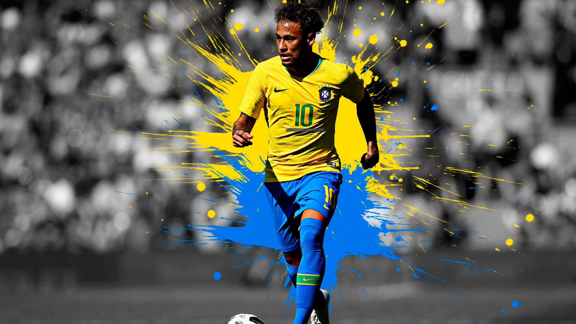 Yellow And Blue Splatters Neymar 4k