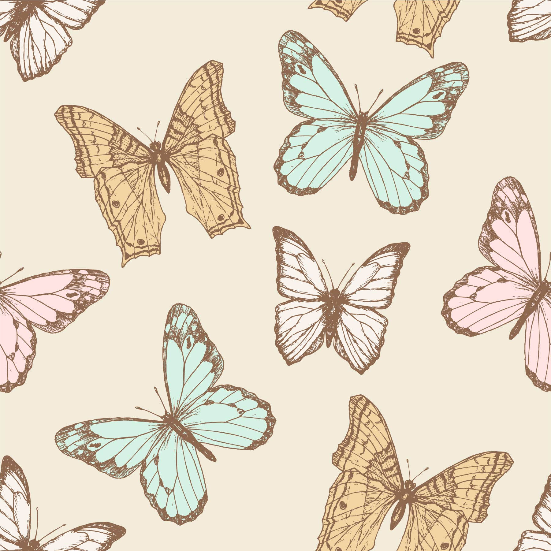 Yellow And Pink Pastel Butterflies Background