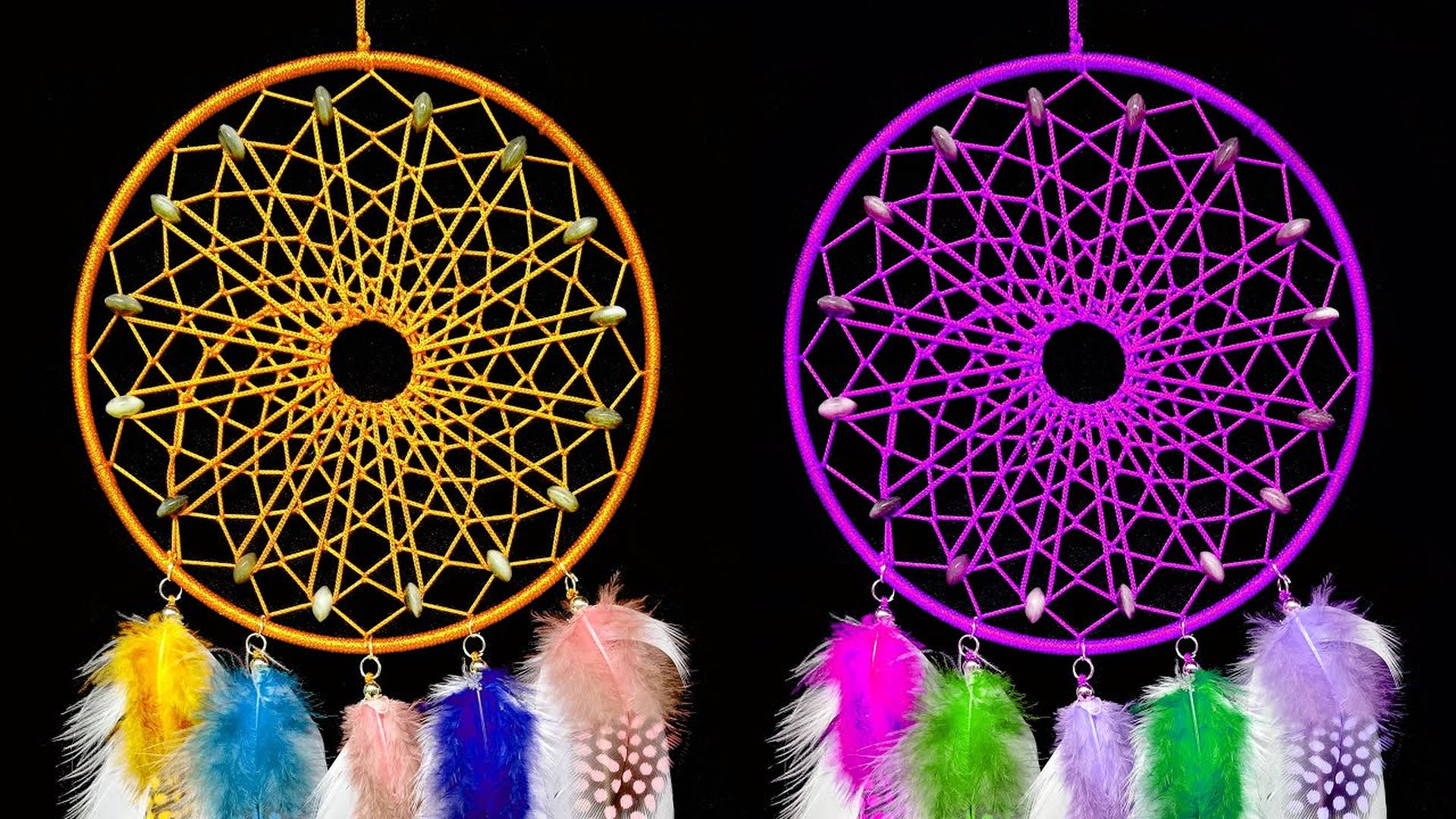 Yellow And Purple Dream Catchers Background