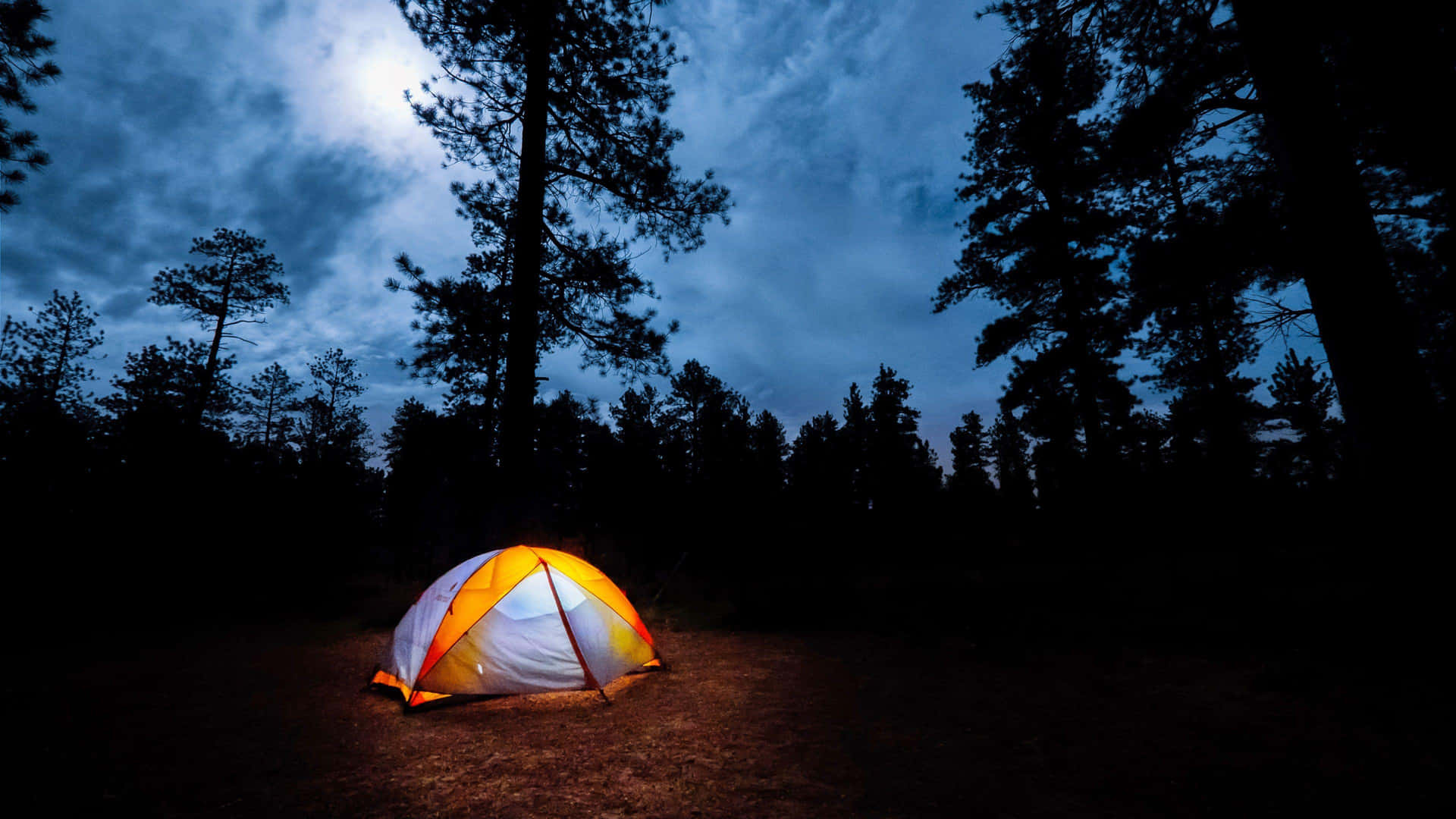 Yellow And White Tent Camping Desktop Background