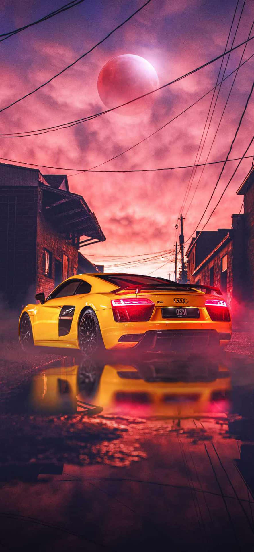 Yellow Audi Car Alien Sky Background Iphone Background