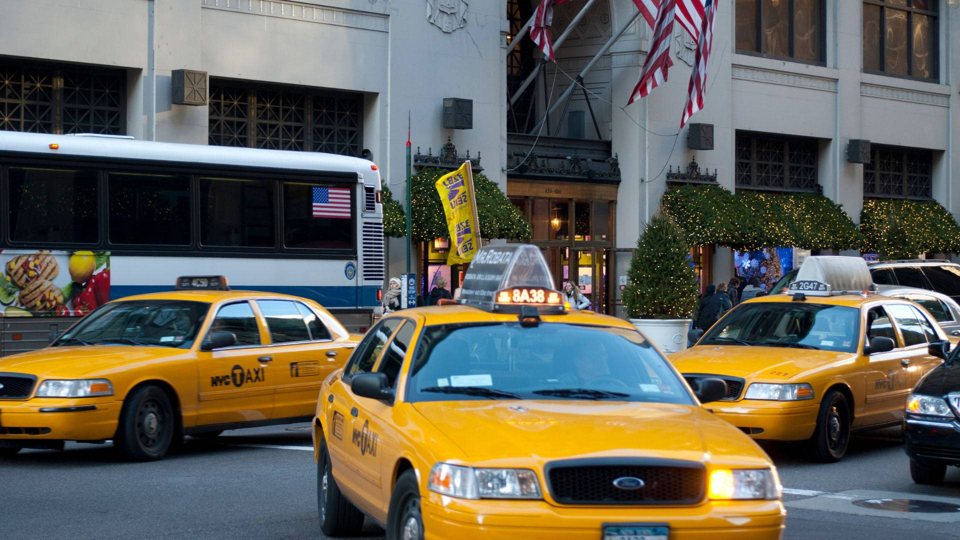 Yellow Cab Taxi In Lord & Taylor New York City Background