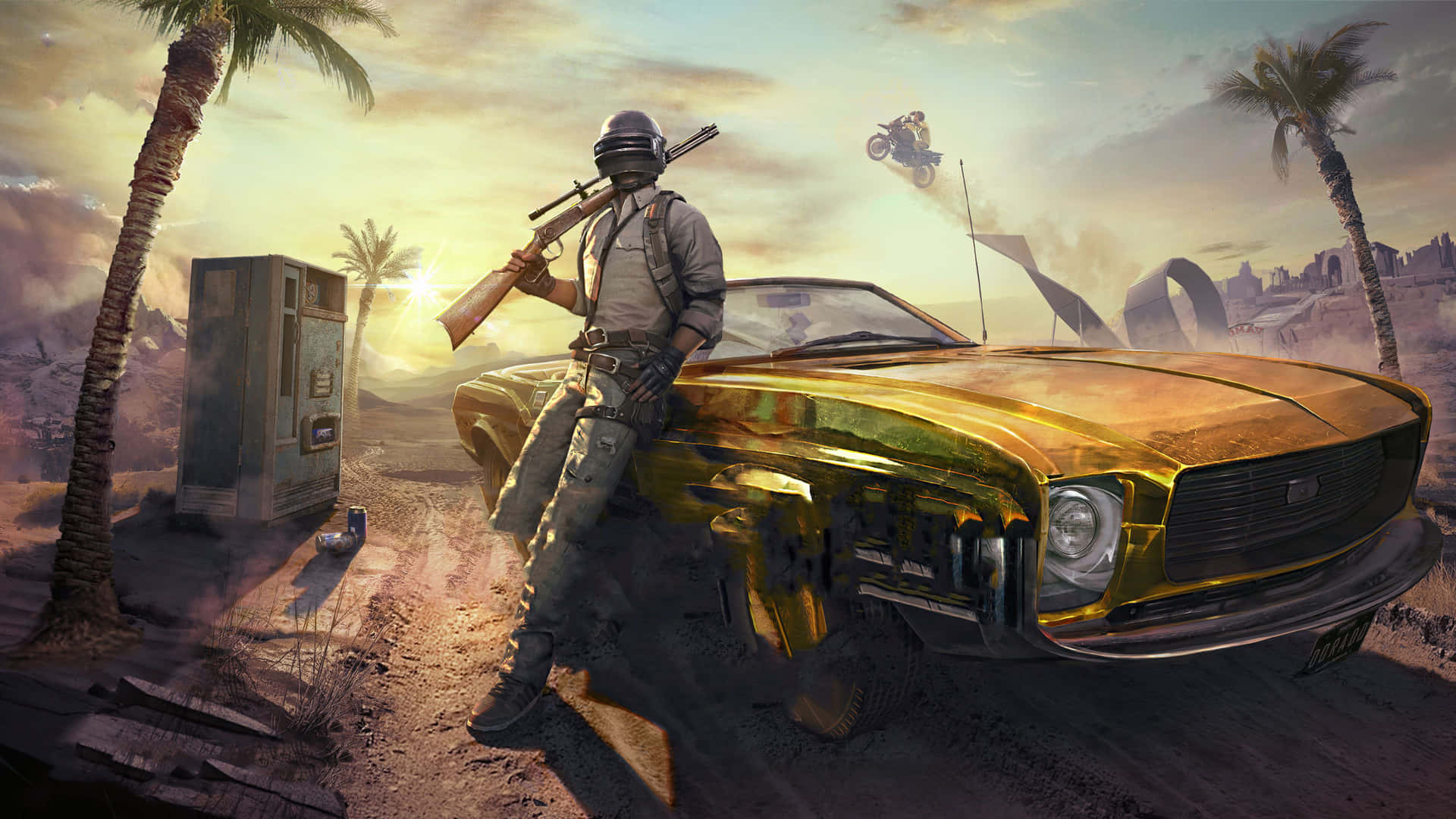 Yellow Car Pubg New State With Palm Tree