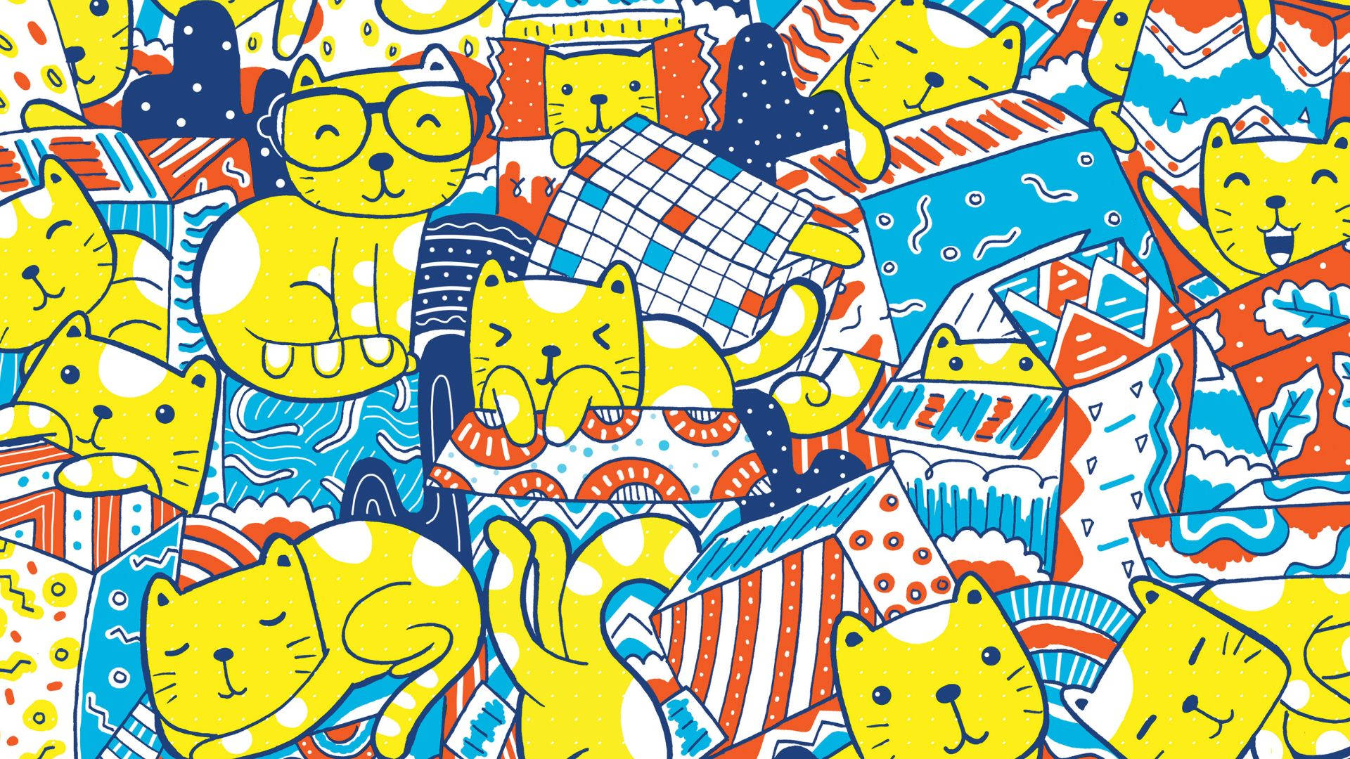 Yellow Cats In Boxes Kidcore Desktop Background