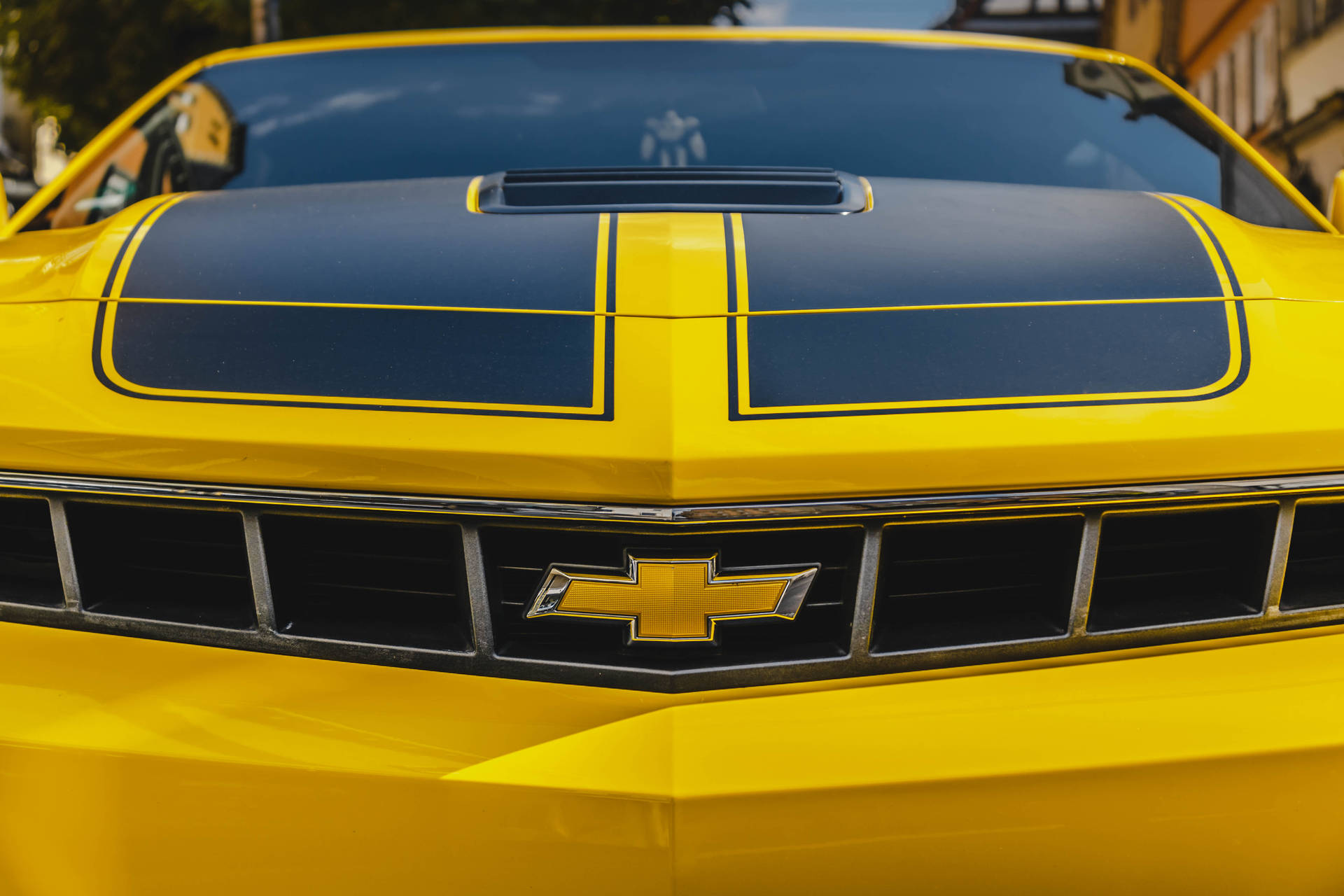 Yellow Chevrolet Car Hood Background