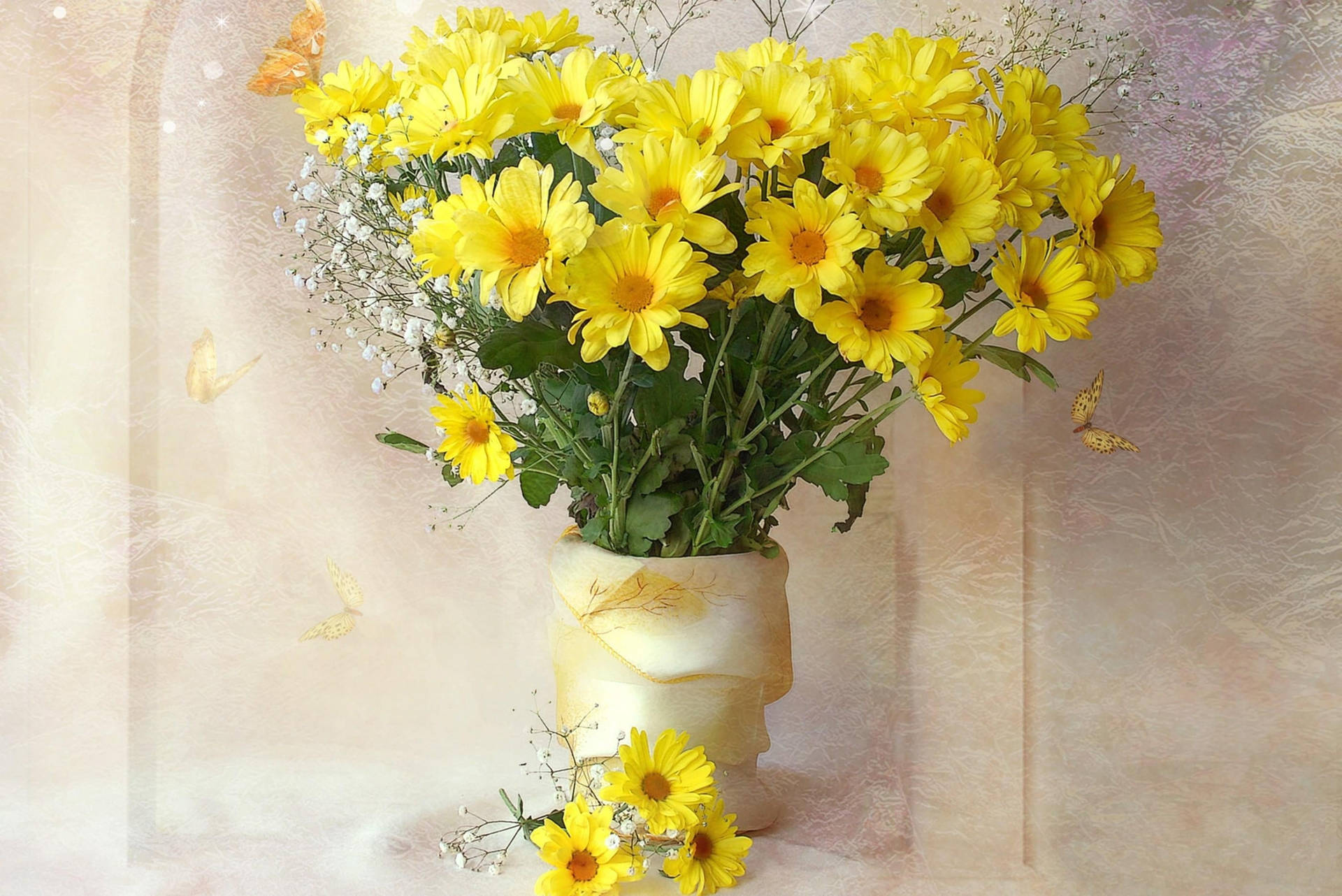 Yellow Chrysanthemum Bouquet Background