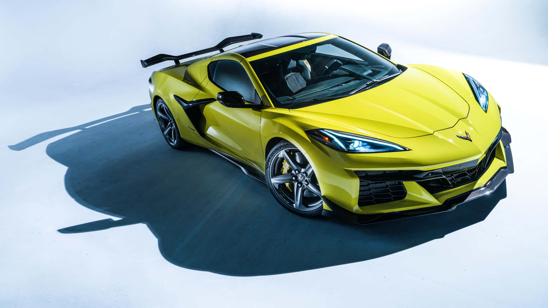 Yellow Corvette C8 Stingray Top View Background