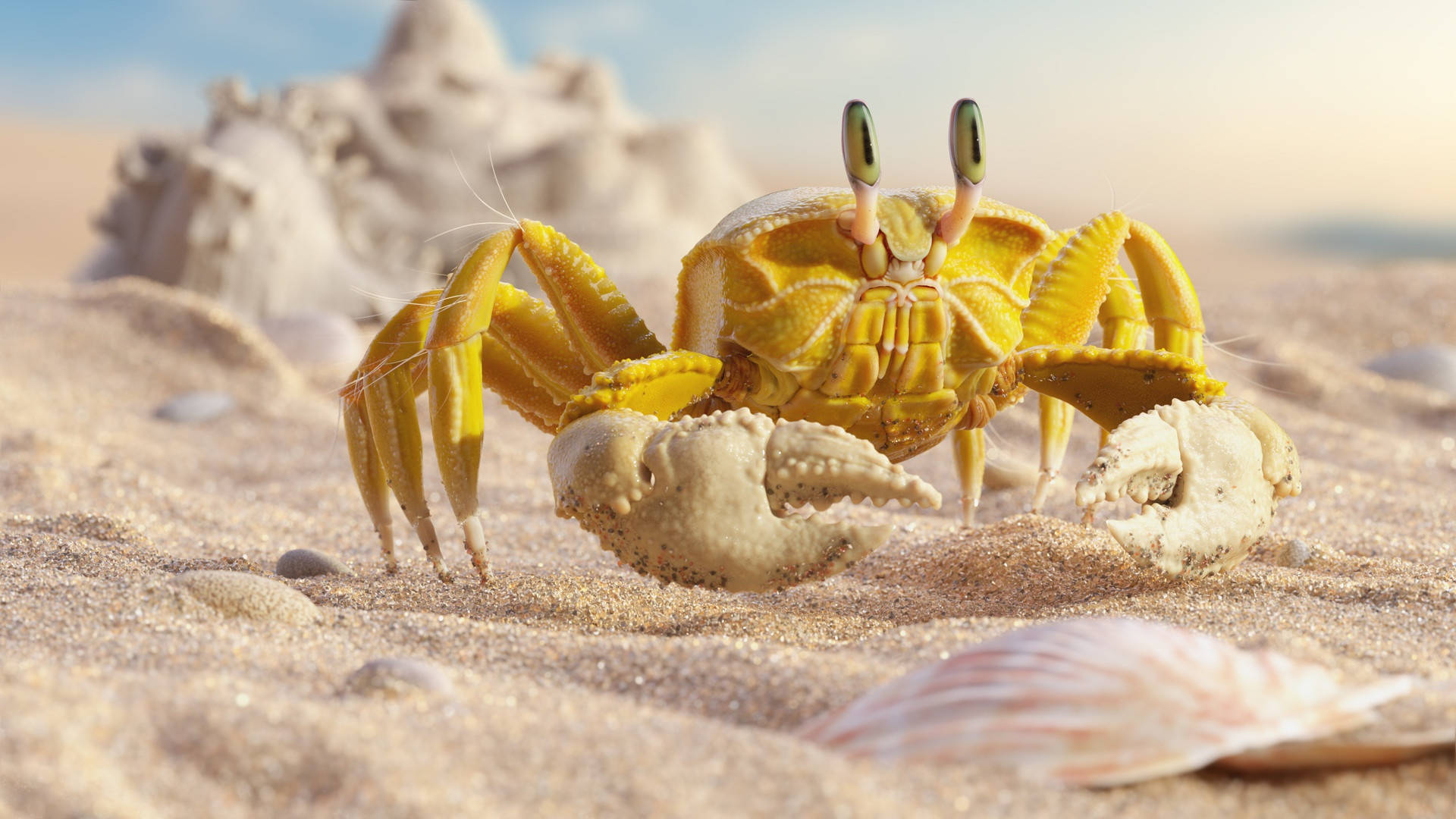 Yellow Crab With White Claws Background