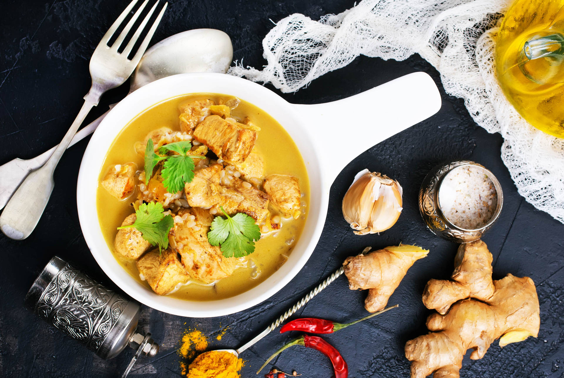 Yellow Curry In A Pot And Spices