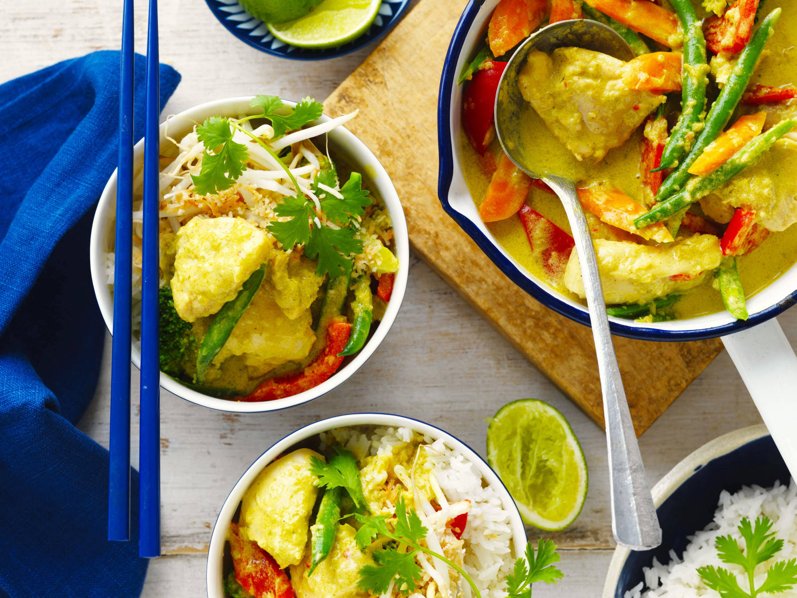 Yellow Curry Laksa And Chopsticks Background