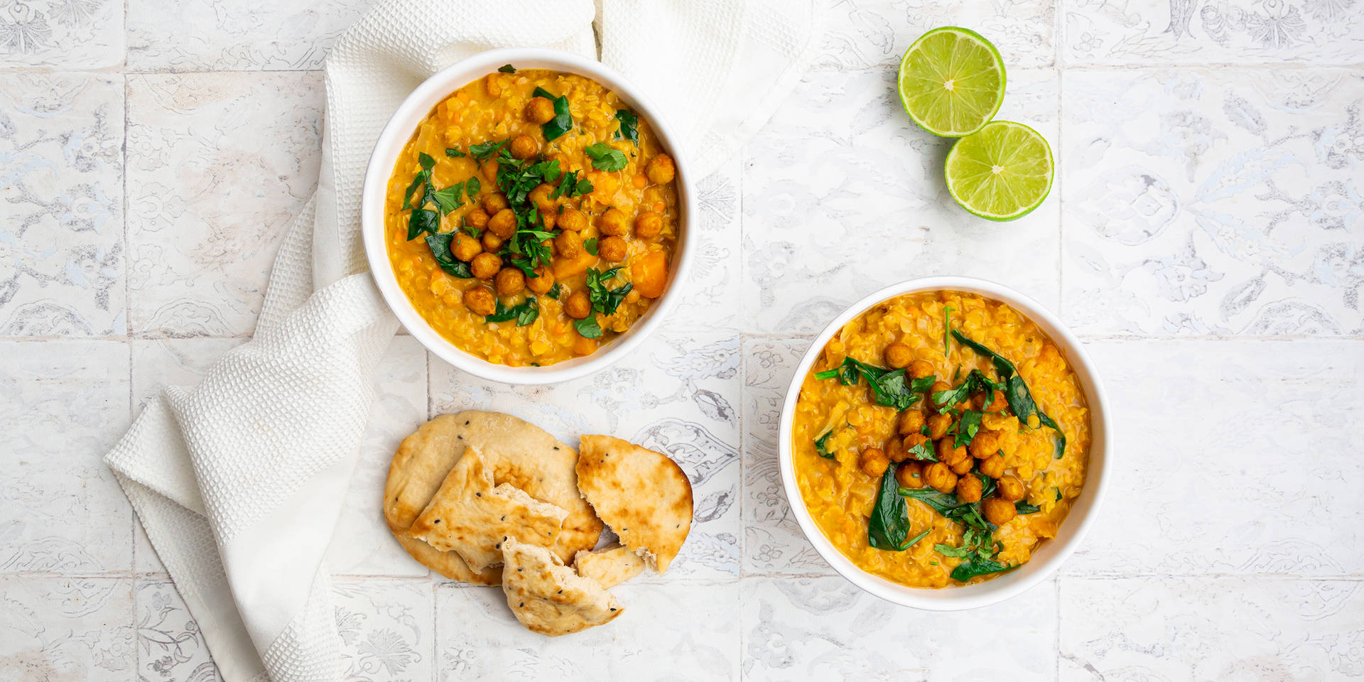 Yellow Curry With Bread And Lemon Background