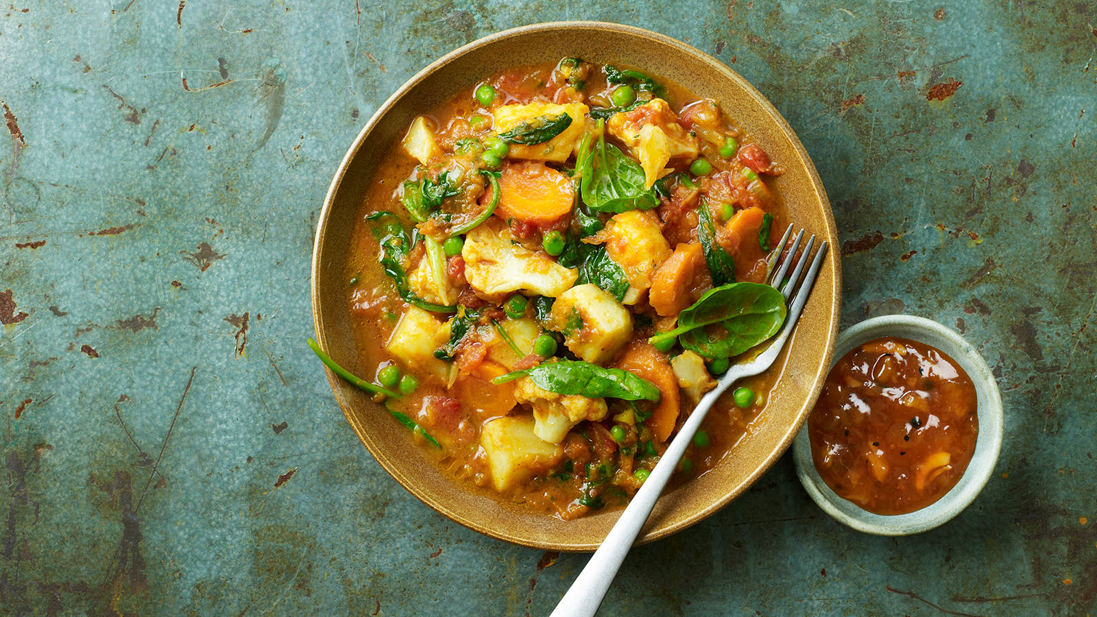 Yellow Curry With Herbs And Creamy Sauce Background