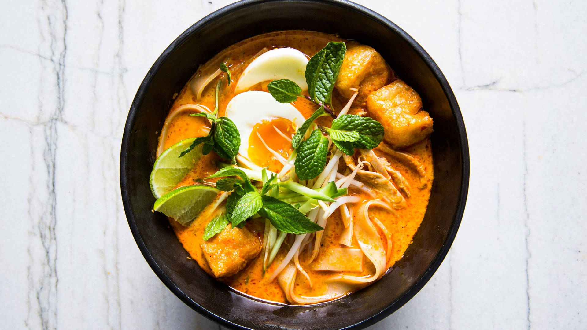 Yellow Curry With Mint Leaves And Boiled Egg Background