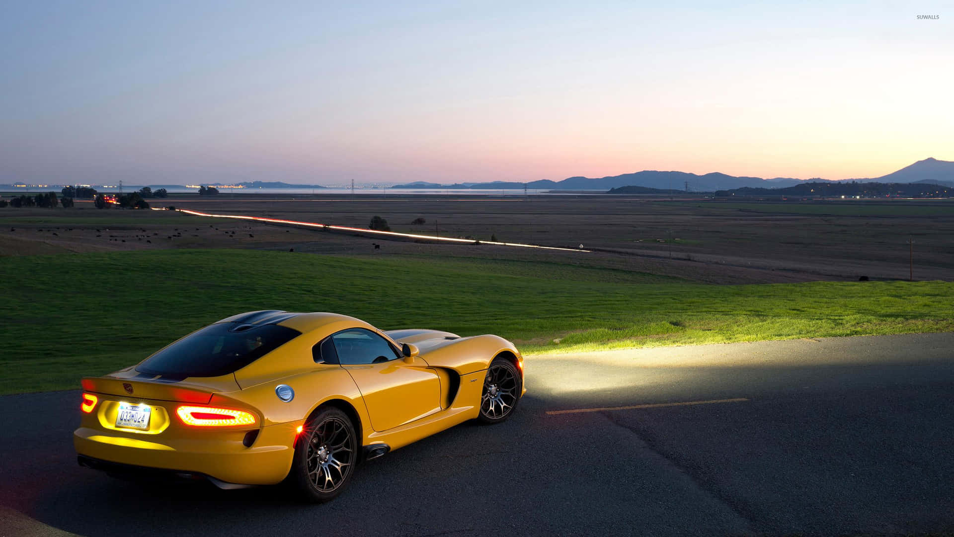 Yellow Dodge Viper At Sunset