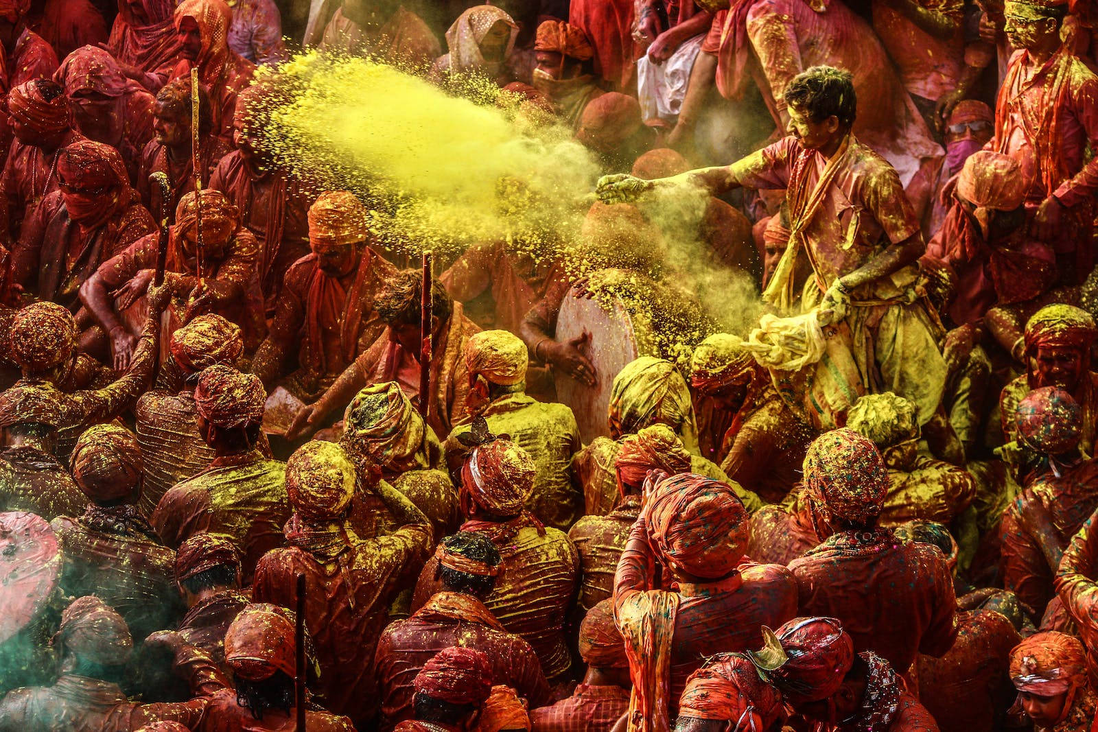 Yellow Dye During Indian Holi Background