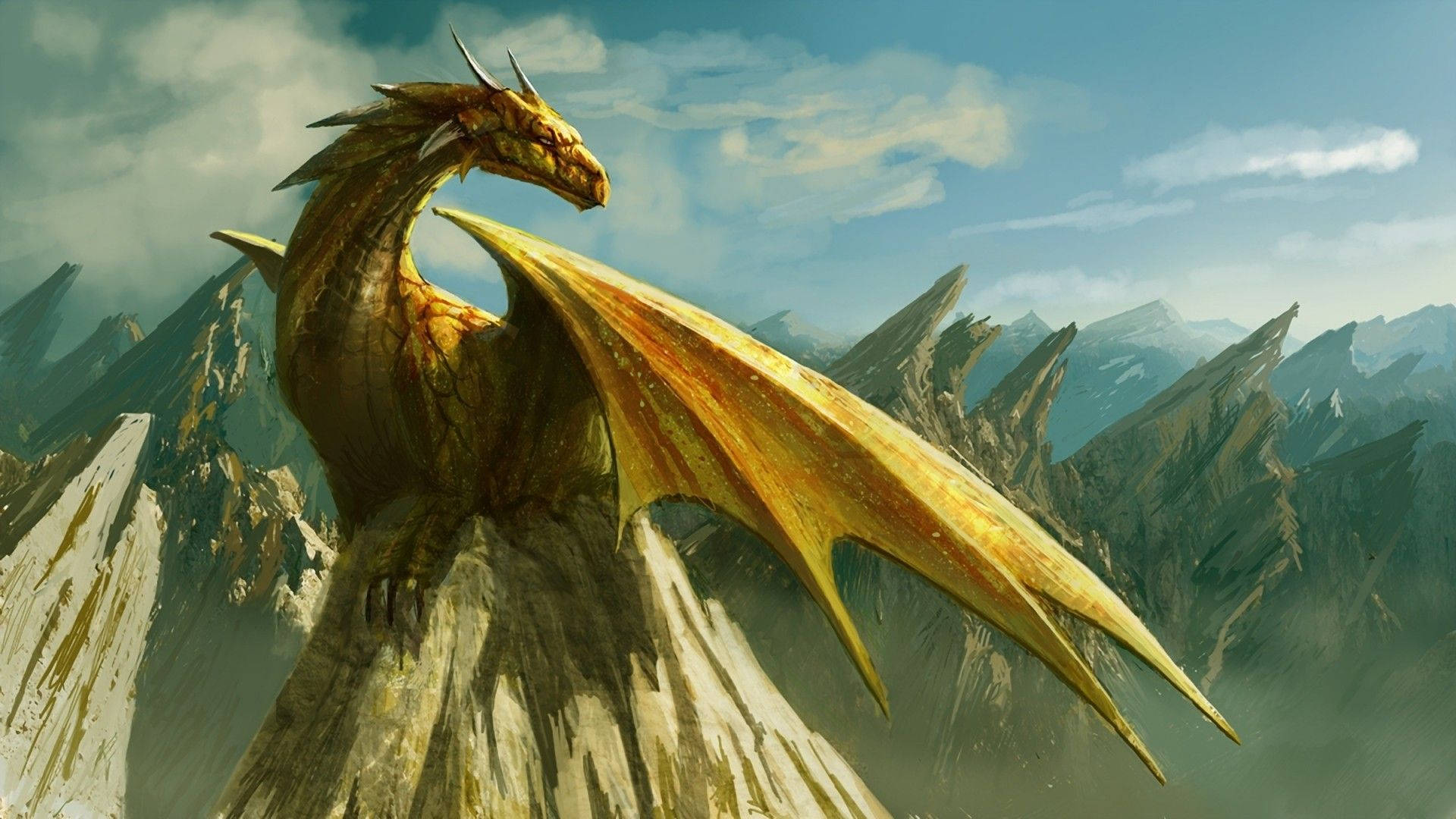 Yellow Earth Dragon On Mountains Background