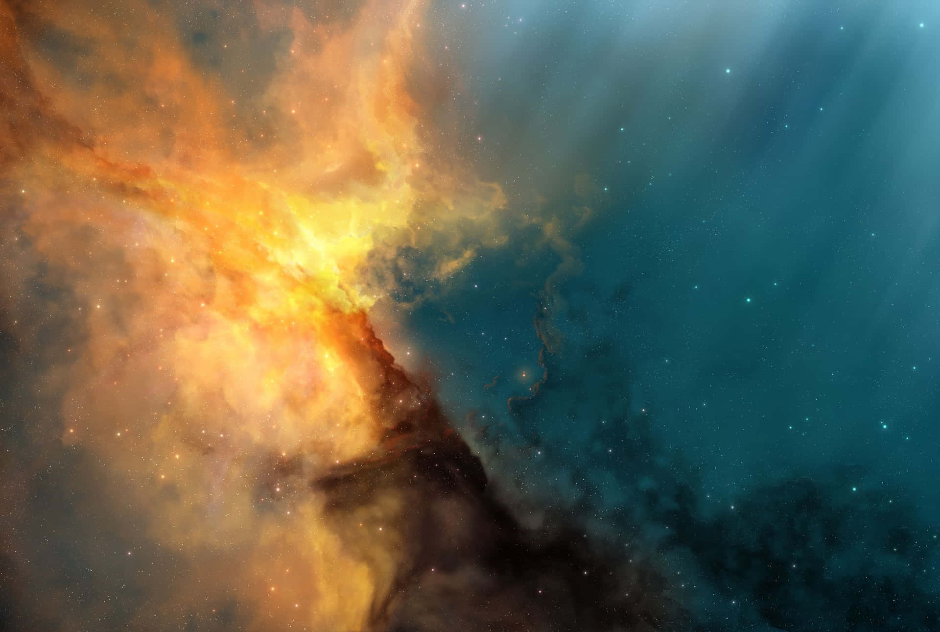 Yellow Galaxy Sparkling In The Universe Background